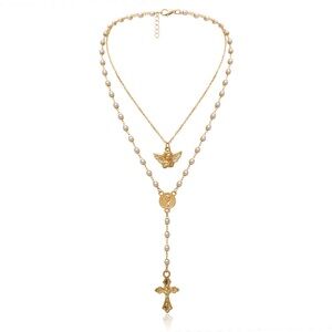 Anthropologie Gold-Tone Layered Pearl Rosary Necklace